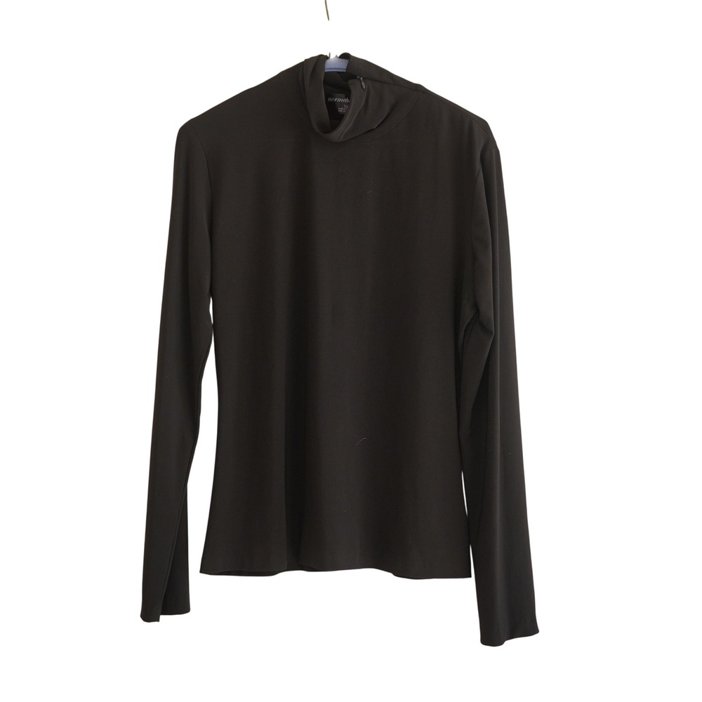 Norma Kamali Size L Black Long Sleeve Turtleneck Top Zipper Neck Chic Feminine